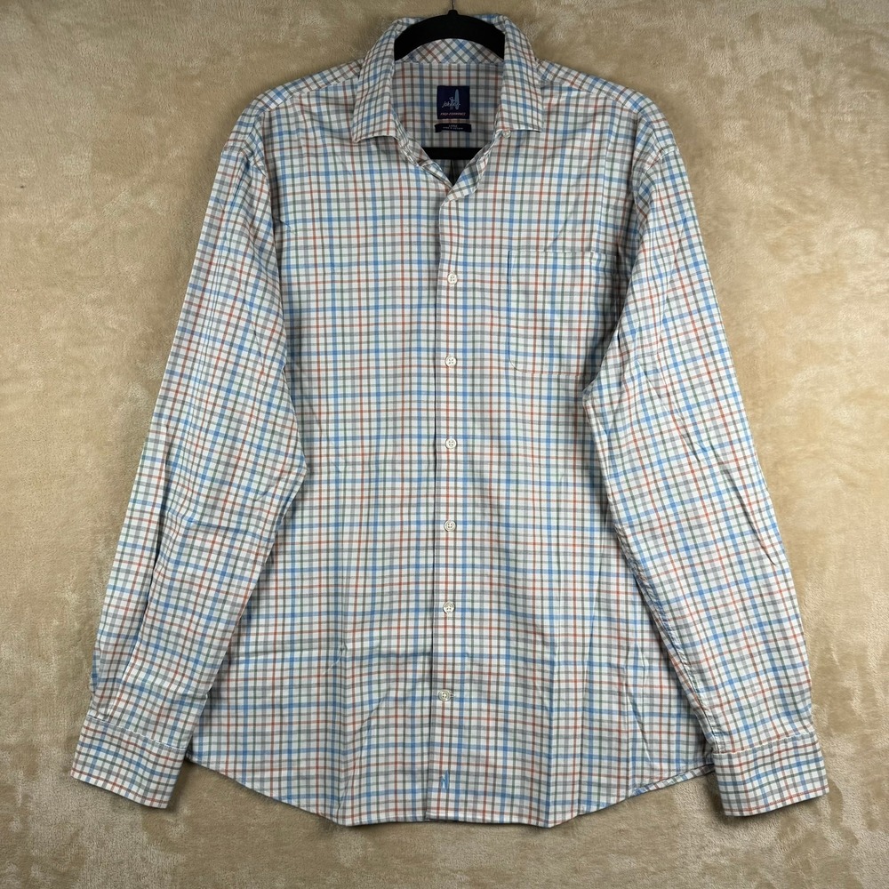 Johnnie-O Prep-Formance Miller Shirt Mens L Laguna Blue Plaid Preppy Classic